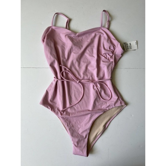 Chelsea28 Easy Retro One Piece Swimsuit Size XL Pink Shore Tie Waist - Picture 2 of 6